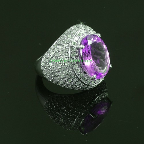 Naturale Ametista E Zirconia Cubica Gemme Con 925 Argento Anello per Uomo #J8445 - Foto 2 di 4