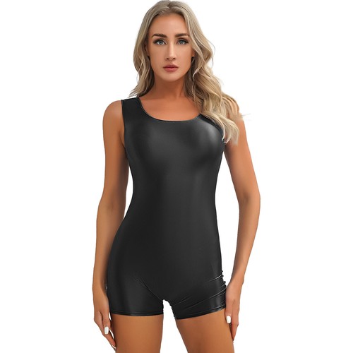 Body de natación de leotardo brillante para mujer Mono liso Traje de baño corto Unitard - Imagen 8 de 105