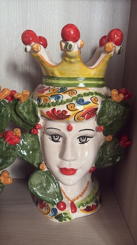 COPPIA TESTE DI MORO IN MAJOLICA CERAMICA DI CALTAGIRONE VECCHIA MANIFATTURA - Imagen 16 de 24