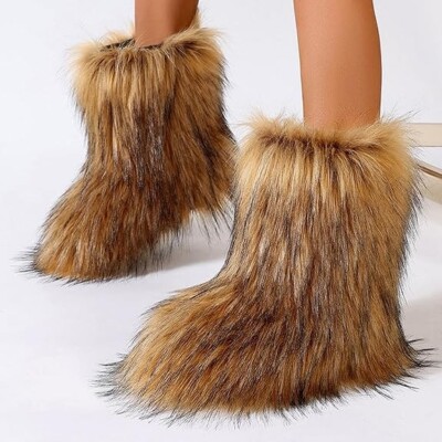 Snow Boot Fluffy Faux Fur Boots New Look Fluffy Snow Boot In Cream