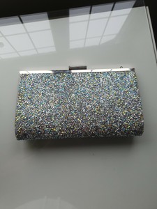 silver glitter clutch