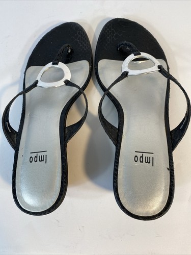 IMPO Black Gallery Sandals Slides Thong Shoes Low Heel Size 9 - Picture 3 of 5