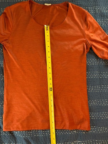 Akris Burnt Umber Orange Round Neck 100% Silk Jersey T-Shirt 3/4 sleeve EUC 4/6 - Picture 9 of 10