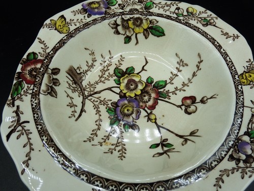 5 Alfred Meakin Medway dark brown Floral 6 3/4" Cereal Bowls - stains & crazing - Picture 4 of 6