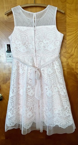 NEW Rare Edition Girls Pink Lace $84 Rhinestone Pearl Bow Easter Dress Sz 16 - Picture 5 of 11