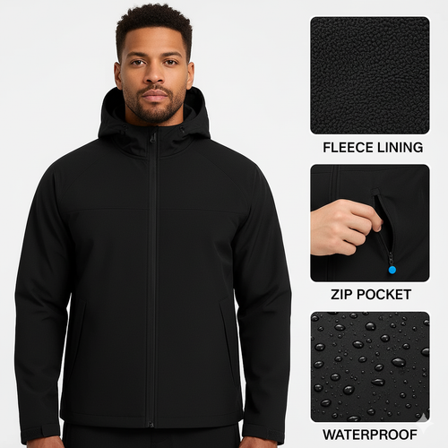 Mens Waterproof windproof FUR Fleece LINED Thermal Raincoat Jackets Hooded Warm - Picture 1 of 3