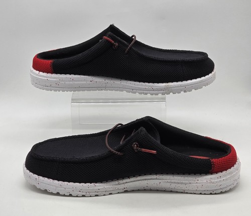 Hey Dude Slip-On Shoes Mens Size 11 Wally Slip Varsity Jersey Black Red - Picture 3 of 10