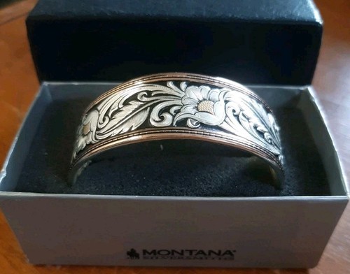 Montana Silversmiths Tri-Colored Floral Leather Cut Cuff Bracelet - Picture 4 of 4