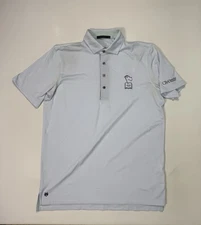 Greyson Men's Medium Blue Striped Polo Shirt Performance Golf Logo Active