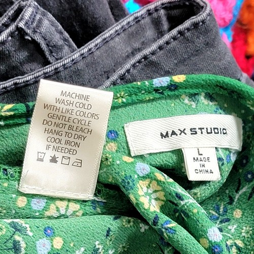 Maxi vestido envolvente Max Studio para mujer L verde floral sin mangas con volantes dobladillo alto bajo - Imagen 11 de 11