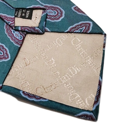 Christian Dior Necktie Green Geometric Pattern Men's Silk Neck Tie Repp - Picture 4 of 5