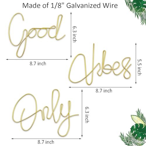 Good Vibes Only Wire Word Sign,Handmade Wire Word Sculpture,Gold Metal Letters - Picture 3 of 8