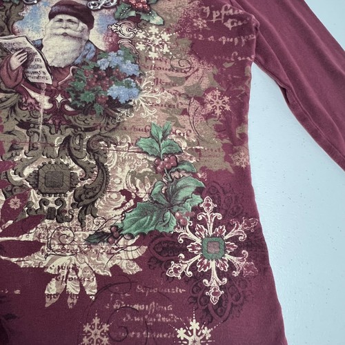 Top De Colección Y2K Azul Cañón Felices Fiestas Mujer L Borgoña Estrás Papá Noel - Imagen 6 de 18