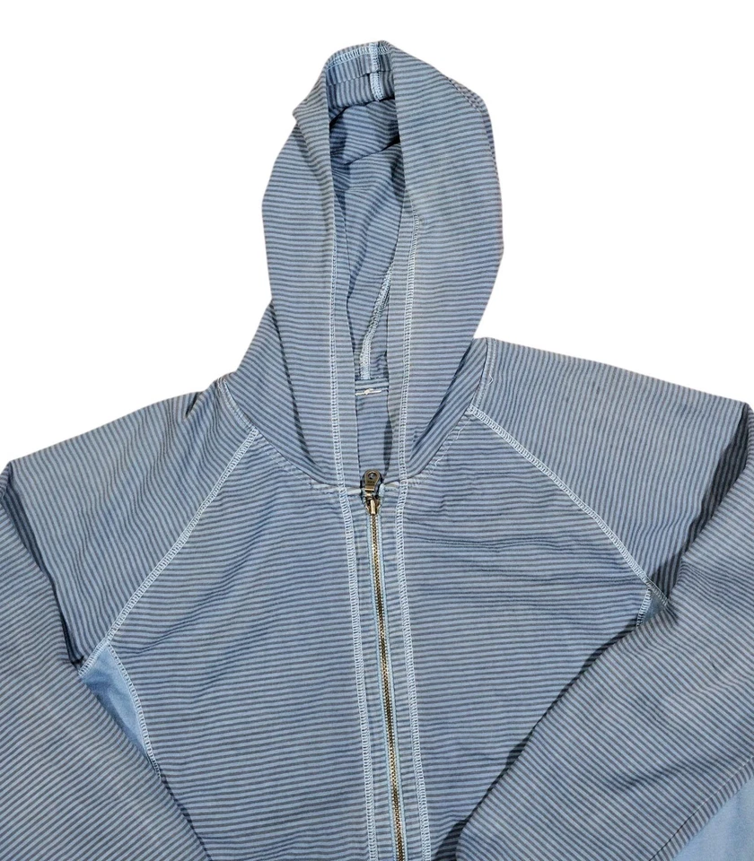 Синяя полосатая хлопковая толстовка с капюшоном на молнии - отсутствуют бирки размер большой - Изображение 2 из 4