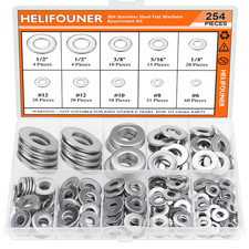254 Pieces 8 Sizes Stainless Steel Flat Washers, 304 Stainless Steel Washers, Fe