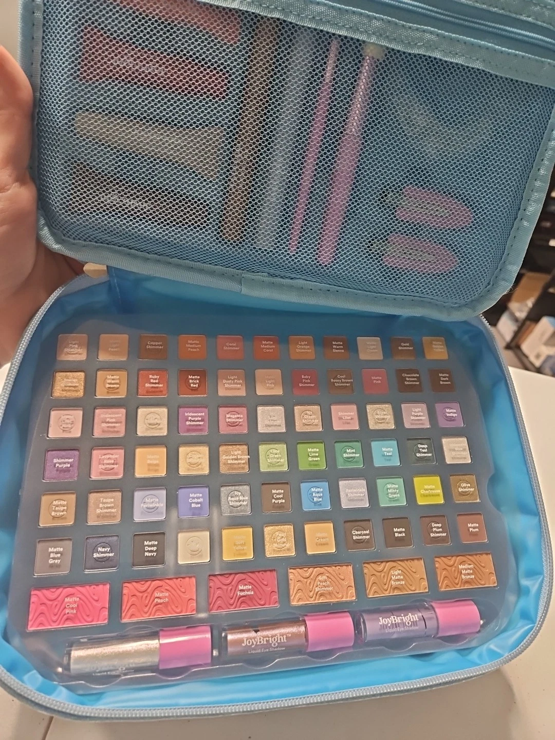 JoyBright Beauty Box Happy Hues Girls 87 Piece Makeup Kit Blue Glitter Case