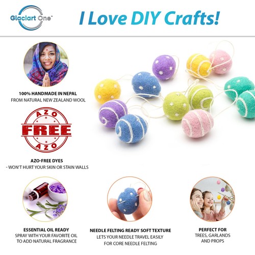 Felted Easter Egg Hanging Ornaments - 12 pcs | Use as Home Wall Hanging Decor... - 第 2/6 張圖片