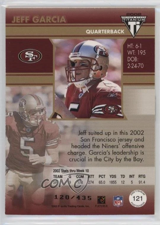 2002 Pacific Private Stock Titanium Postseason /435 Jeff Garcia #121 - Image 2 of 2