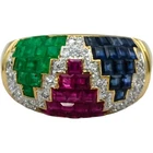 18k Yellow Gold VS Diamond Ruby Sapphire Emerald Dome Ring 4.20CT Size 6.5