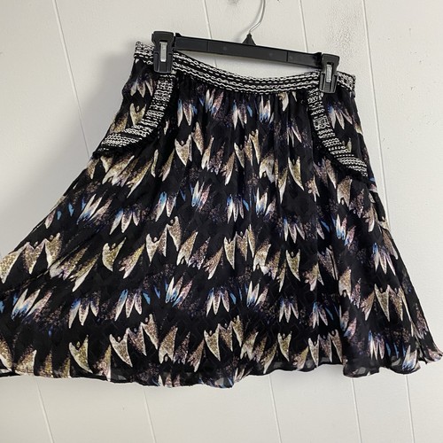 Diane Von Furstenberg Skirt Sz 6 Marisa Black Multicolor Printed Silk Chiffon - Picture 4 of 14