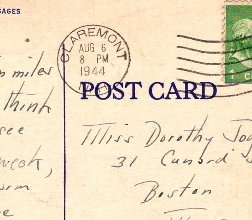 Greetings From Claremont New Hampshire Aug 6 1944 Linen Postcard - Picture 4 of 4