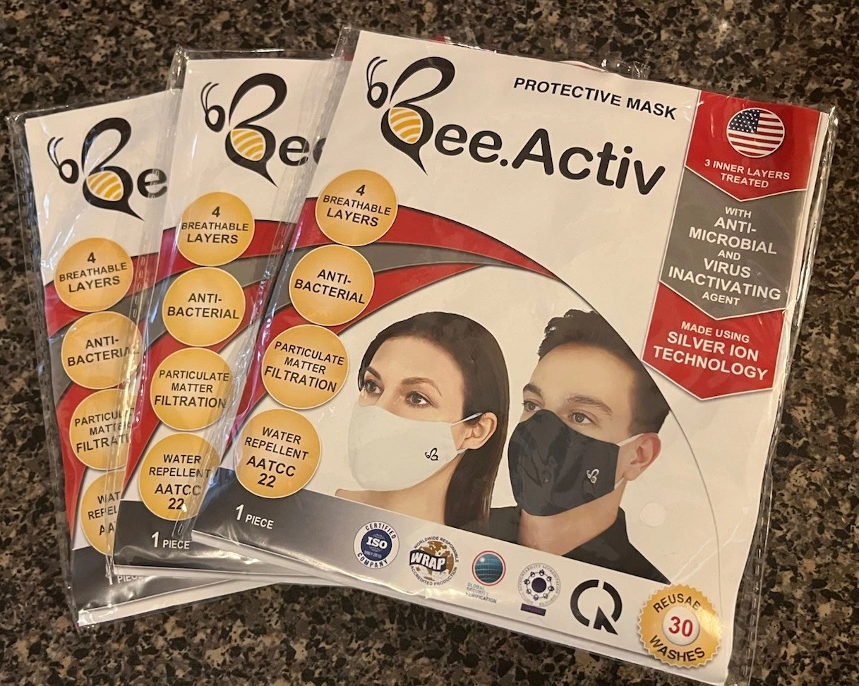 Bee.Activ Adjustable 4-Layer Protective Mask Grey/Large Washable Face Mask,New 3
