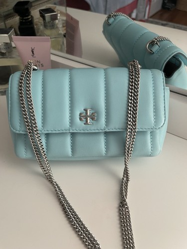 Tory Burch Light Celeste Mini Kira Flap Quilted Leather Shoulder Crossbody Bag - Picture 2 of 14