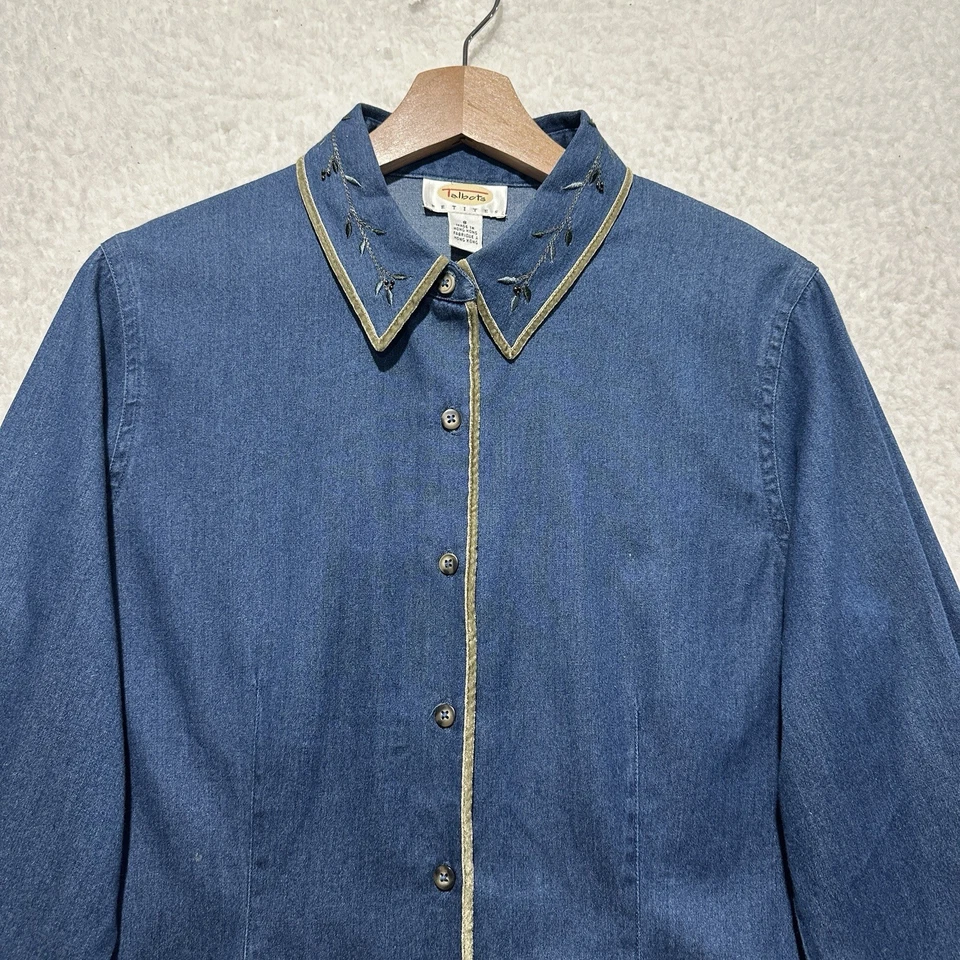 Camisa para mujer Talbots Petites vintage abotonada 100 % algodón bordada talla S Foto 4 de 4