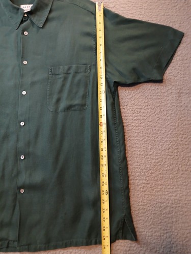 Alfani Mens 100% Silk Mens XL Short Sleeve Button-up Shirt Green W/Pearl Buttons - Picture 8 of 11