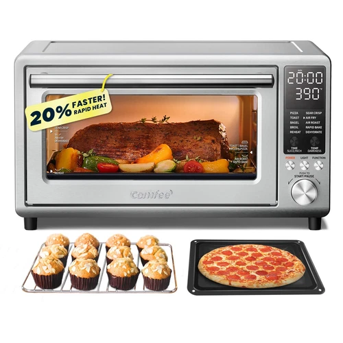 COMFEE' Toaster Oven Air Fryer FLASHWAVE™ Ultra-Rapid Heat Technology, Convec...