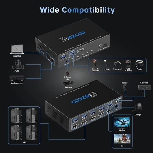 KVM Switch HDMI USB 3.0 4 Ports für Hotkey 4K 60Hz 18Gbps für 4 PC's "NEU"