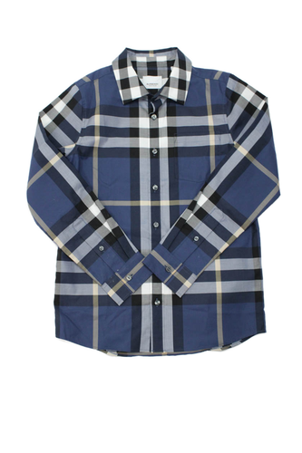Burberry London Boys Cotton Plaid Long Sleeve Dress Button-Up Shirt Blue Size 10