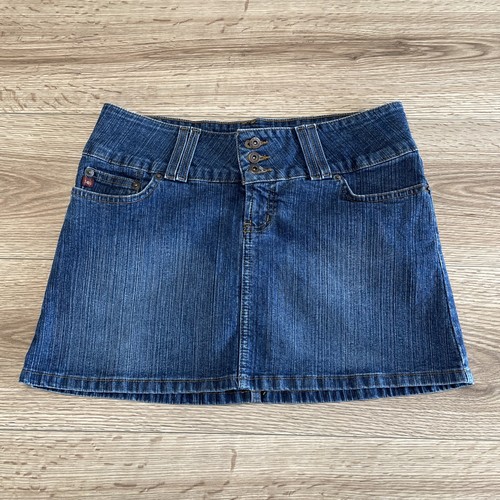 Vintage Low Rise Micro Mini Denim Jean Skirt Women Size 9 Y2K Wide Waist
