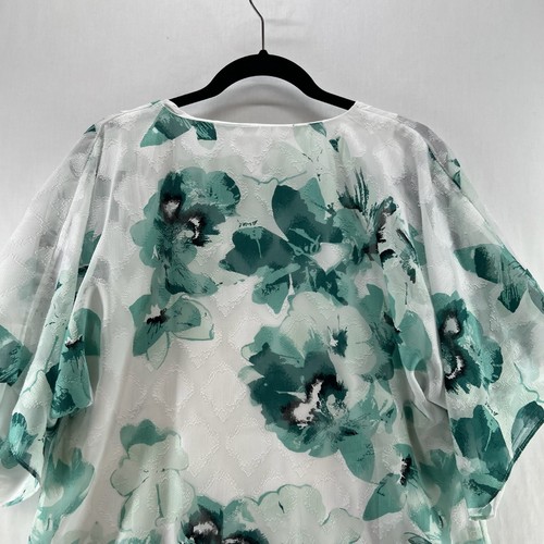 WHBM Floral Top Womens S V-neck Short Sleeve Lined Relaxed Textured White Green - Picture 6 of 10
