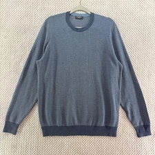 Saks Fifth Avenue Sweater Womens L Blue Silk Cashmere Crew Neck Long Sleeves