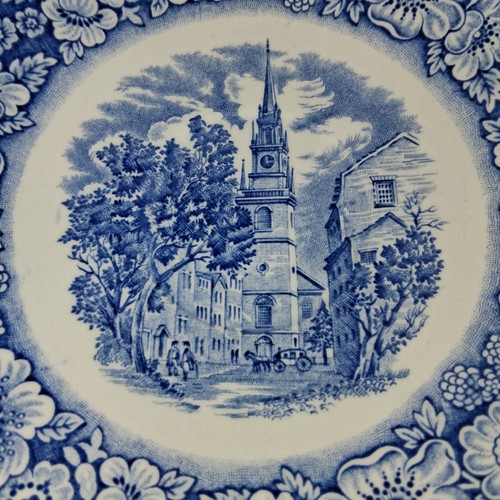 Liberty Blue Tea Cups & Saucers Plates Staffordshire Old North Church Dish Mugs - Picture 3 of 19