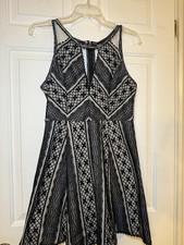 Free People Sz 8 Women’s Miss Connections Black Lace Mini Dress Fit To Flare