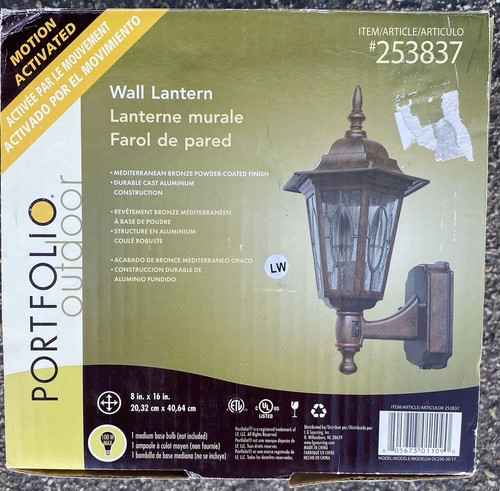 Portfolio Outdoor Motion Activated Wall Lantern Mediterranean Bronze Powder Coat