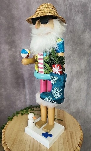 Hawaiian Beach Santa Nussknacker tropisch 14,5" Po Weihnachten Strumpf Strohhut - Bild 4 von 10