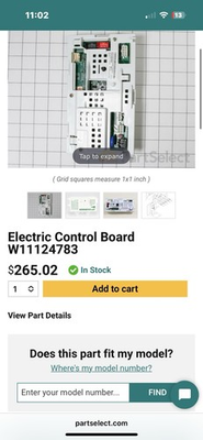 #ad W11124783 whirlpool Washer Electronic Control Board OEM Next Day Free Shipping $199.97