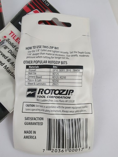 Rotozip Tilecut 1/8 In. Carbide Zip Bit (5-Pack) TC Rotozip Spiracut - Picture 3 of 3