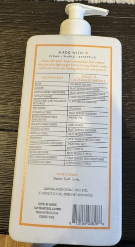 Native Body Lotion Sweet Peach & Nectar 16,5 flüssige Unzen volle Größe neu - Bild 2 von 2