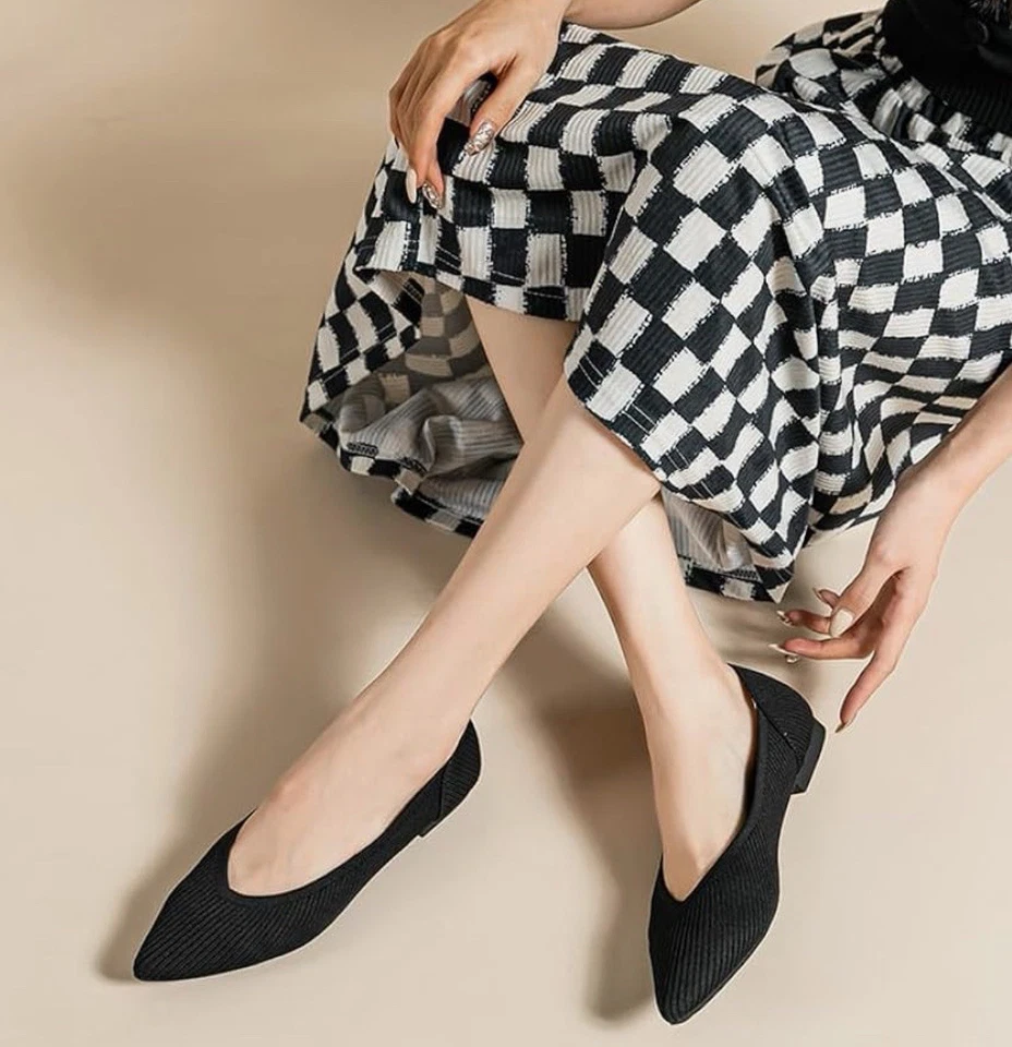 Mujer Negro Tejido Zapatos Planos UK7 Zapatos Sin Cordones Informales Zapatos de salón Transpirables Antideslizantes Foto 4 de 4