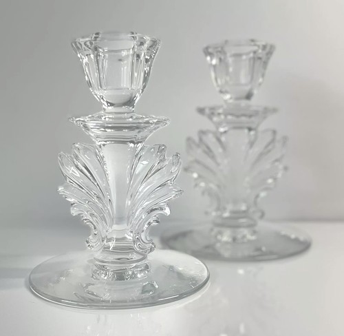 Fostoria Baroque Crystal Glass Candlesticks candle holders single flame - Picture 1 of 6