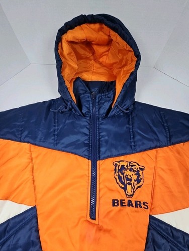 VTG 90s CHICAGO BEARS PRO PLAYER Hooded Puffer Pullover 1/2 Zip Jacket LRG - Picture 3 of 20