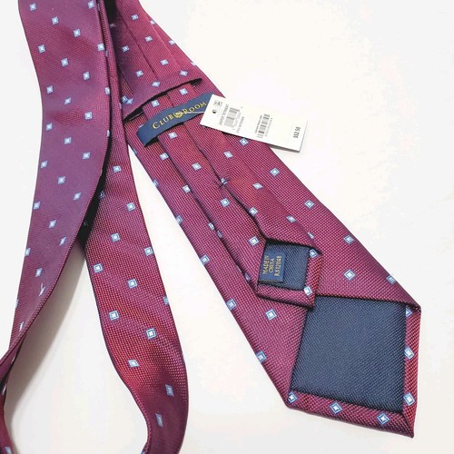 NWT Club Room Burgundy & Blue Geometric Men's Designer Silk Necktie Jacquard - Picture 3 of 4