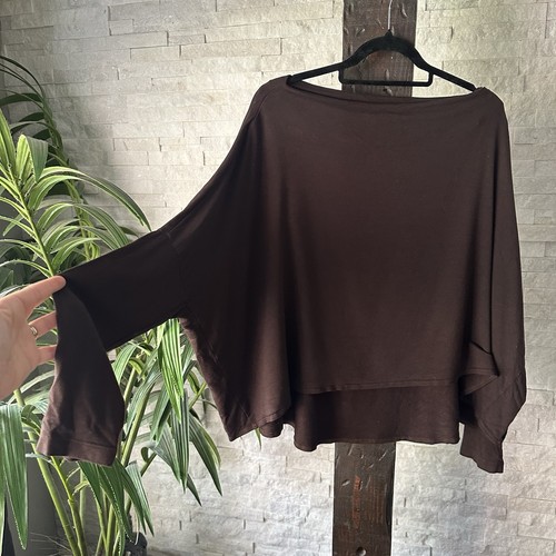 Bryn Walker schokobraun U-Boot-Ausschnitt fließend Drop Shoulder Bluse Größe L - Bild 6 von 8