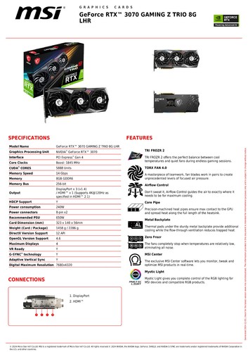 Nvidia GeForce RTX 3070 MSI GAMING Z TRIO LHR - Bild 5 von 5