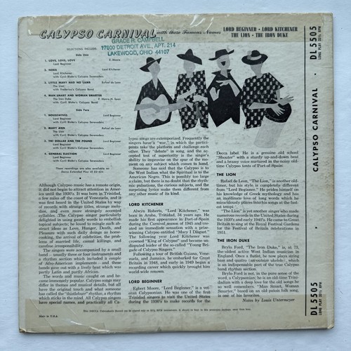 CALYPSO CARNIVAL 10" LP Lord Kitchener Lord Beginner The Lion The Iron Duke NM - Picture 2 of 6