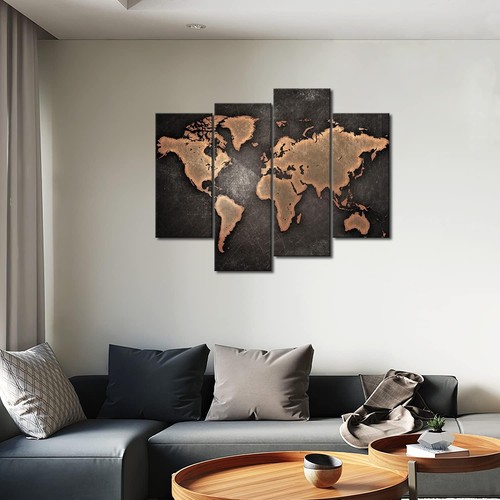 Sophisticated Black Background World Map Art – Ready to Hang on Canvas - Picture 7 of 10